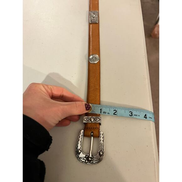 Vintage 90s Tan Genuine Leather Silver Studded Western Belt Size Medium main image 5
